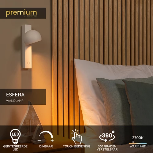 Lucide ESFERA - Wandlamp - LED Dimb. - 1x9W 2700K - Wit | Premium - USP